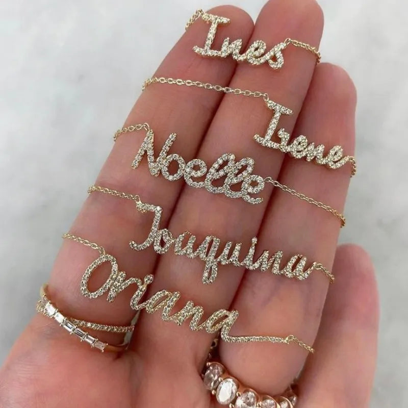 Personalized Nameplate Diamond Necklace Custom Text Diamond Name Necklace Personalized Custom Jewelry Holiday Gift For Mother