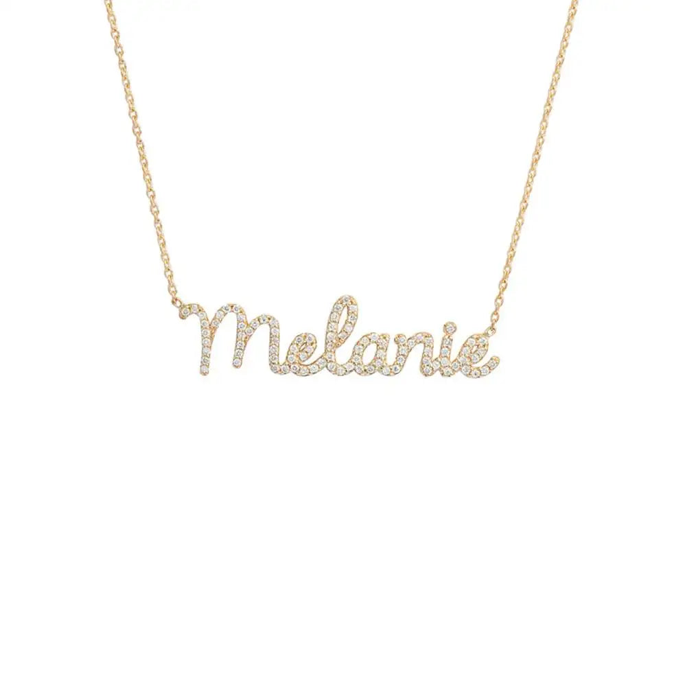 Personalized Nameplate Diamond Necklace Custom Text Diamond Name Necklace Personalized Custom Jewelry Holiday Gift For Mother