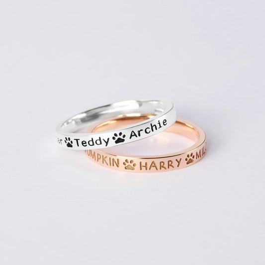 Personalized Pet Name Ring Custom Print  Name Jewelry Pet Lover Gift Memorial Pet Ring Dog Lover Gift
