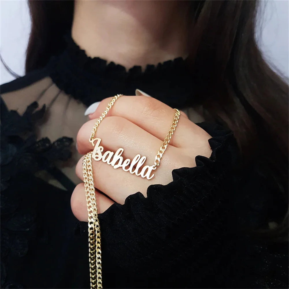 Personalized Name Necklace For Women Custom Letter Name Pendant Figaro Chain Necklace Fashion Stainless Steel Jewelry Gift