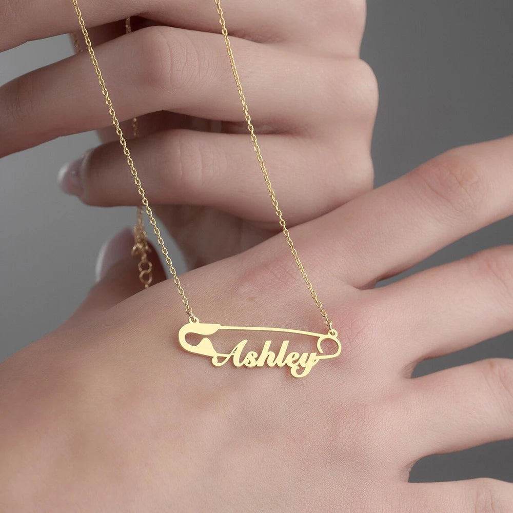 Customized Safety Pin Necklace, Personalized Pseudonym Necklace, Personalized Jewelry, Mom's Gift, Baby Welcome Party Pendant