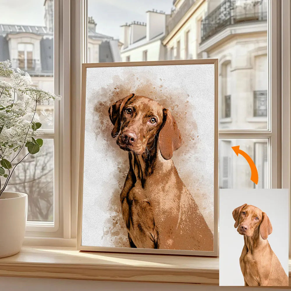 Personalized Pet Portrait from Photo - Custom Dog Cat Memorial Canvas Print - Watercolor Rainbow Bridge Gift