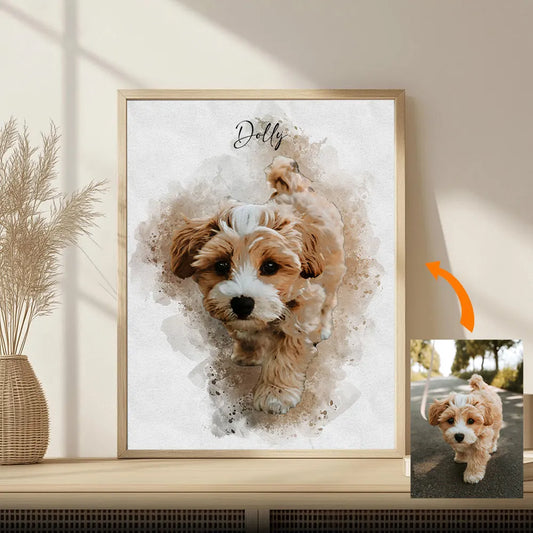 Personalized Pet Portrait from Photo - Custom Dog Cat Memorial Canvas Print - Watercolor Rainbow Bridge Gift