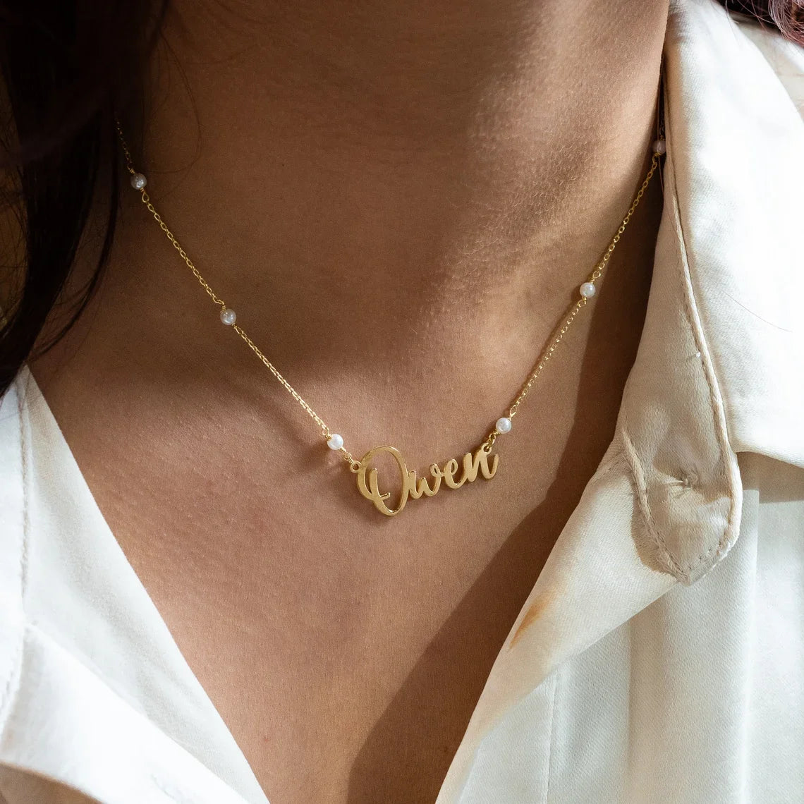 Custom Pearls Name Necklace Women Girl Trendy Jewelry Stainless Steel Gold Color Personalized Necklace Best Gift For Her