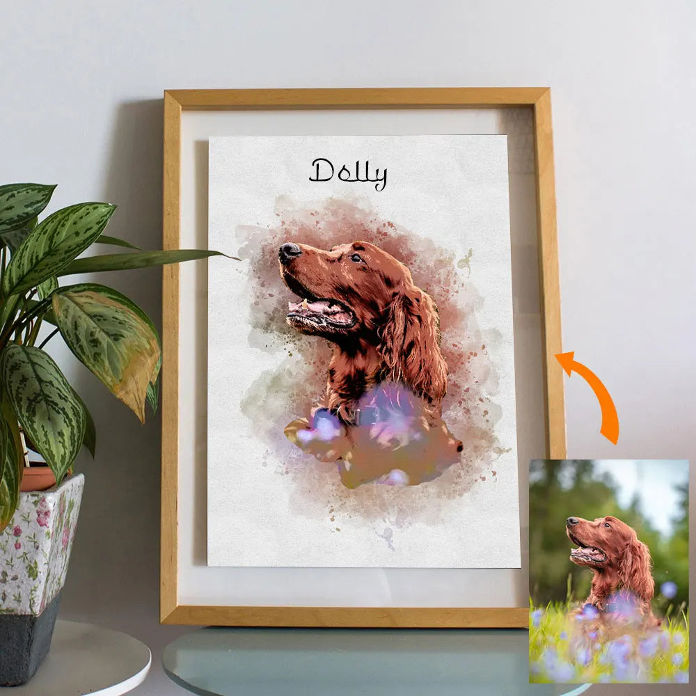 Personalized Pet Portrait from Photo - Custom Dog Cat Memorial Canvas Print - Watercolor Rainbow Bridge Gift
