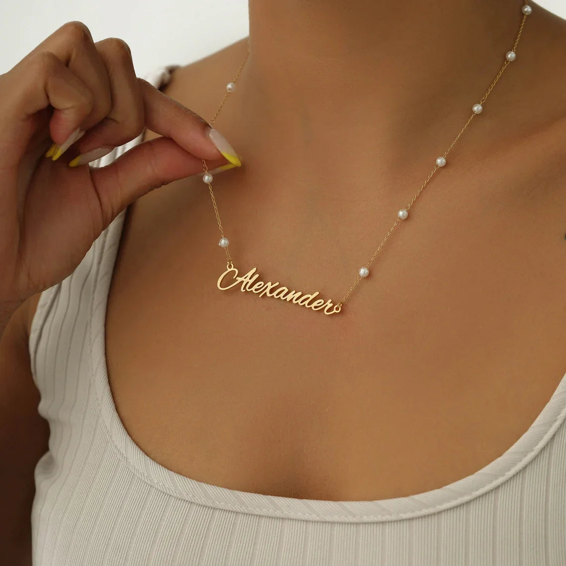 Custom Pearls Name Necklace Women Girl Trendy Jewelry Stainless Steel Gold Color Personalized Necklace Best Gift For Her
