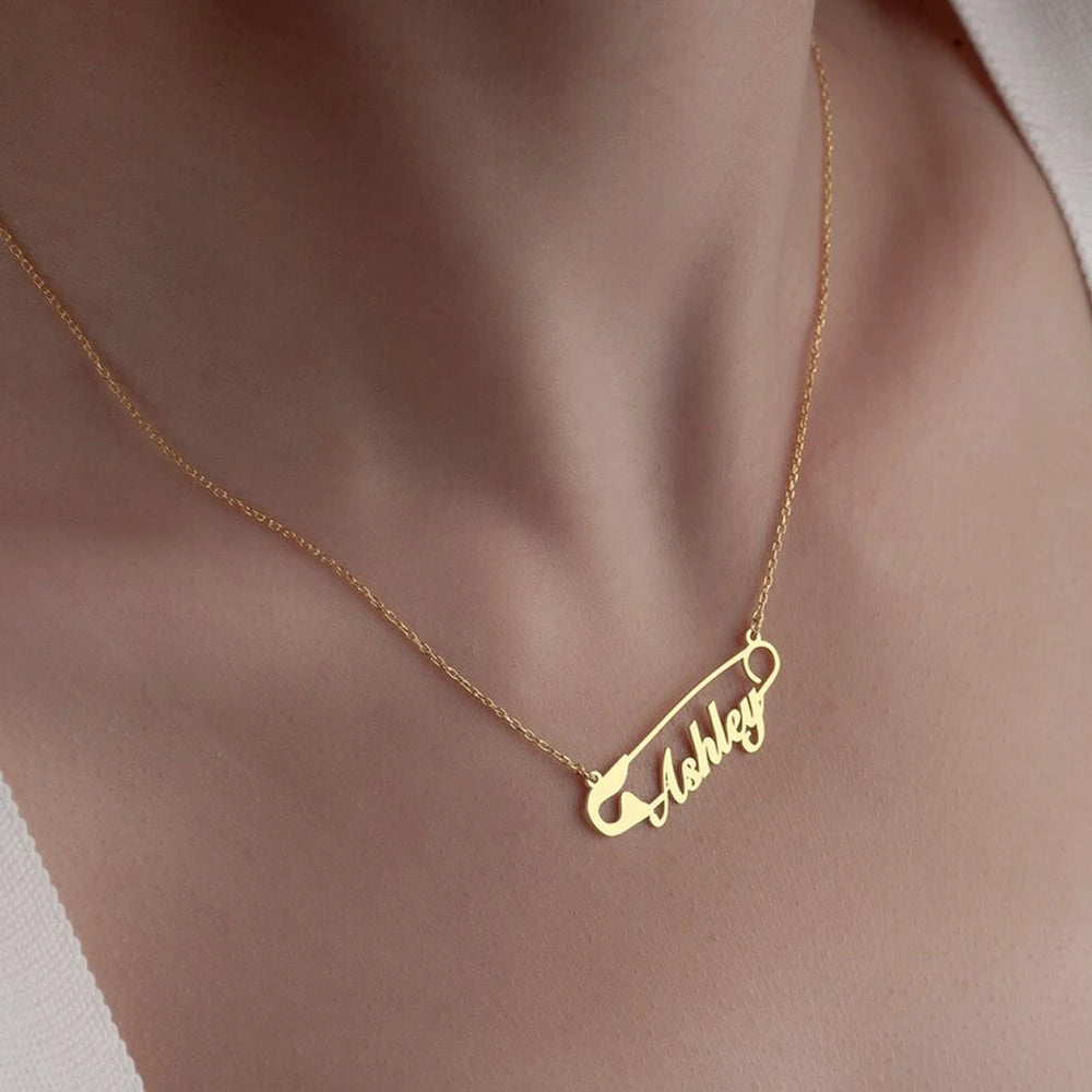 Customized Safety Pin Necklace, Personalized Pseudonym Necklace, Personalized Jewelry, Mom's Gift, Baby Welcome Party Pendant