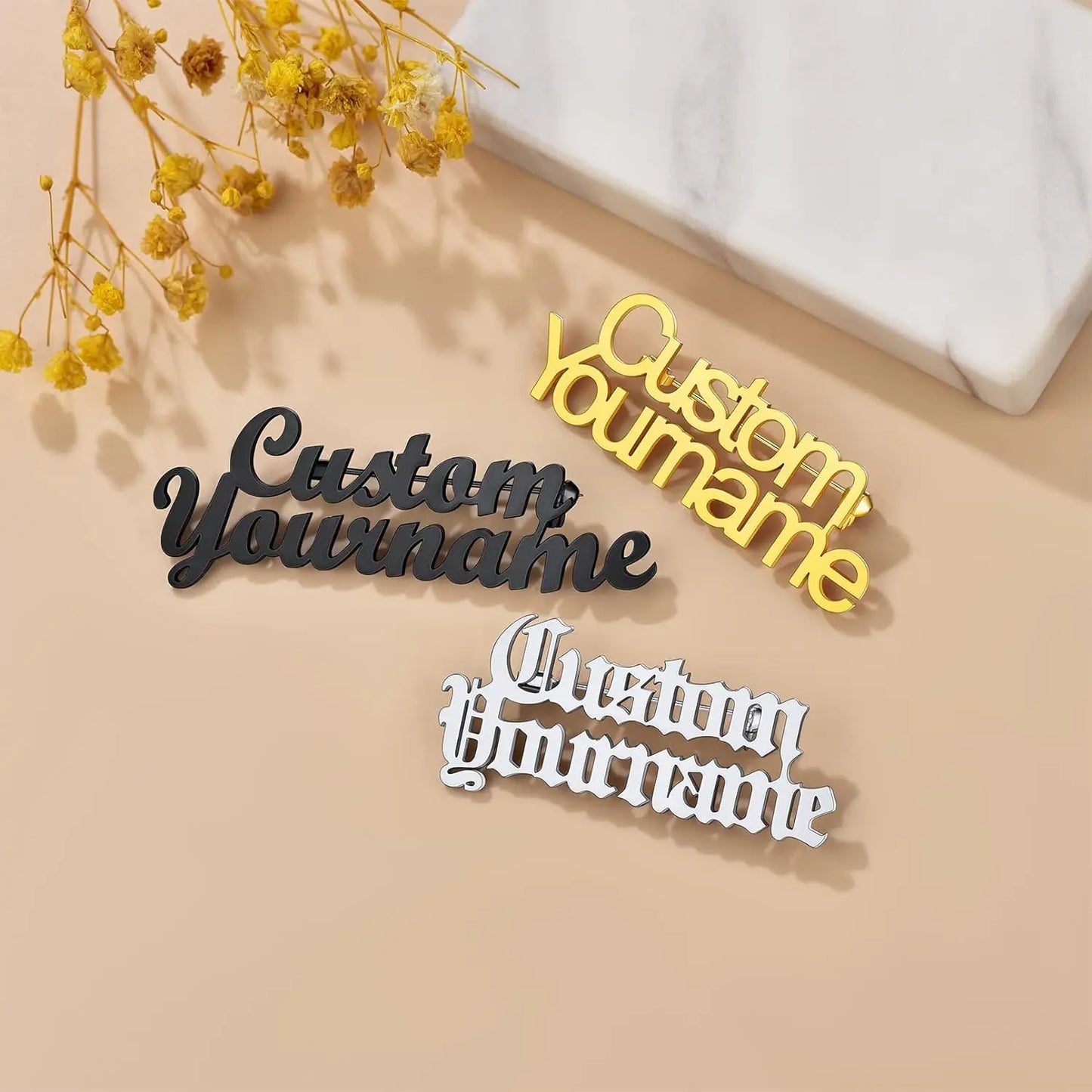 Personalized name pins, handmade custom text flip collar pins, collar pins, suit pins. A perfect personalized gift that can expr