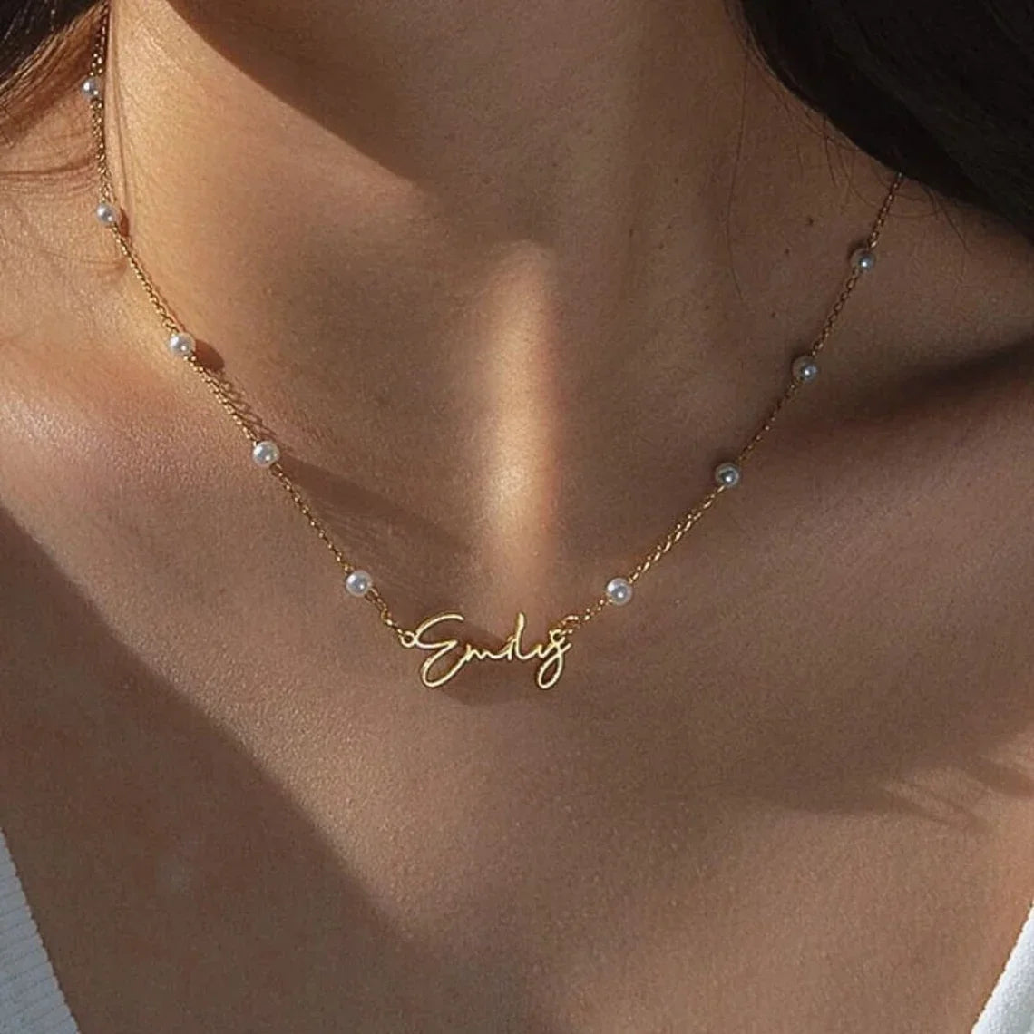 Custom Pearls Name Necklace Women Girl Trendy Jewelry Stainless Steel Gold Color Personalized Necklace Best Gift For Her