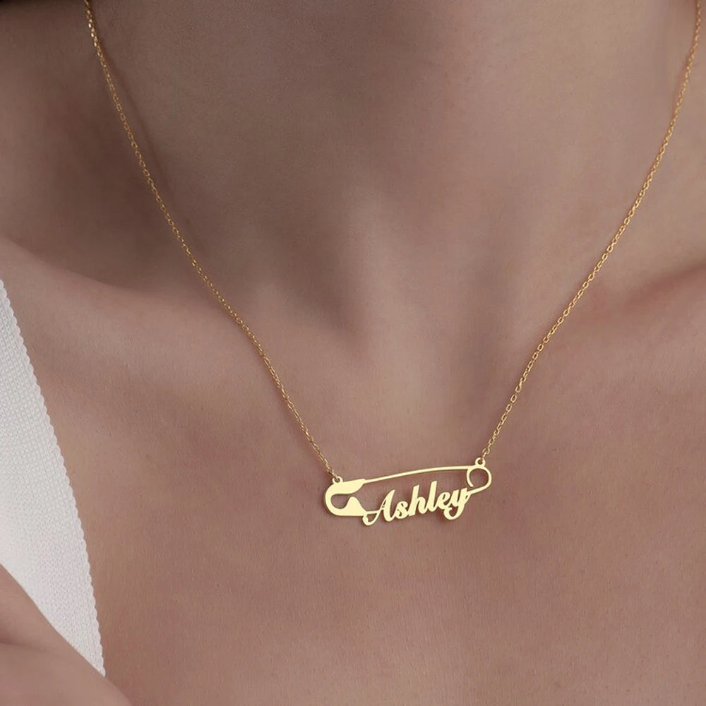 Customized Safety Pin Necklace, Personalized Pseudonym Necklace, Personalized Jewelry, Mom's Gift, Baby Welcome Party Pendant