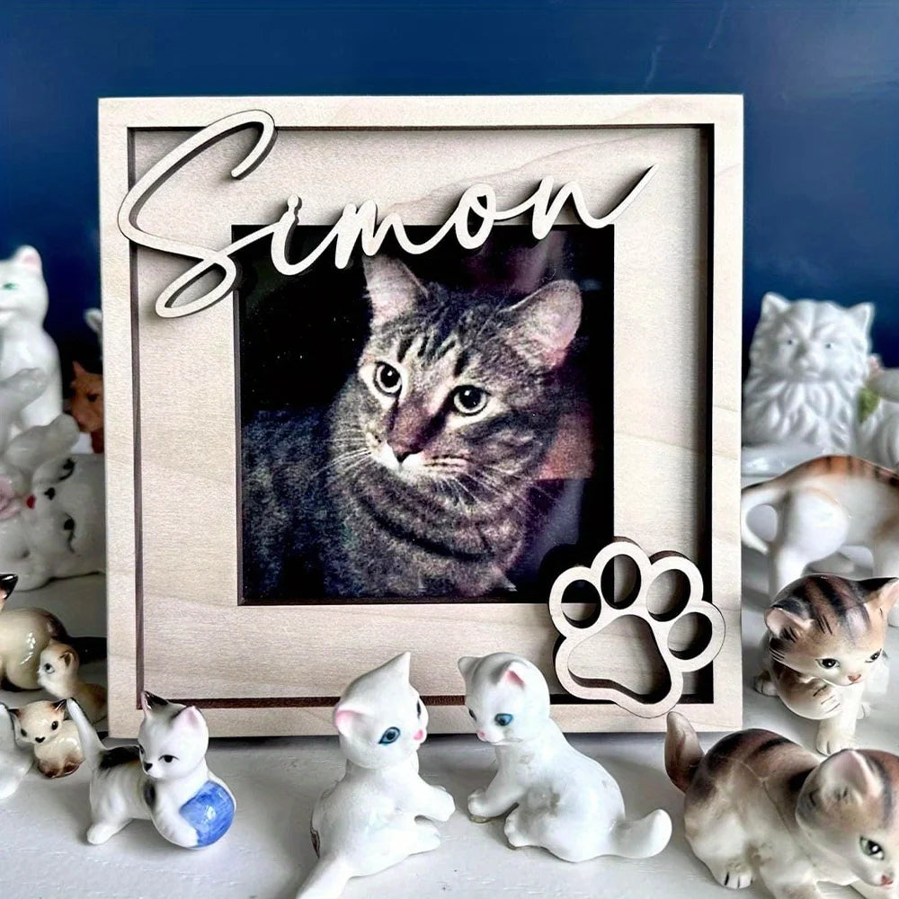 A personalized custom pet photo frame - personalized cat and dog photo frame, custom cat name photo frame, gift for cat lovers,
