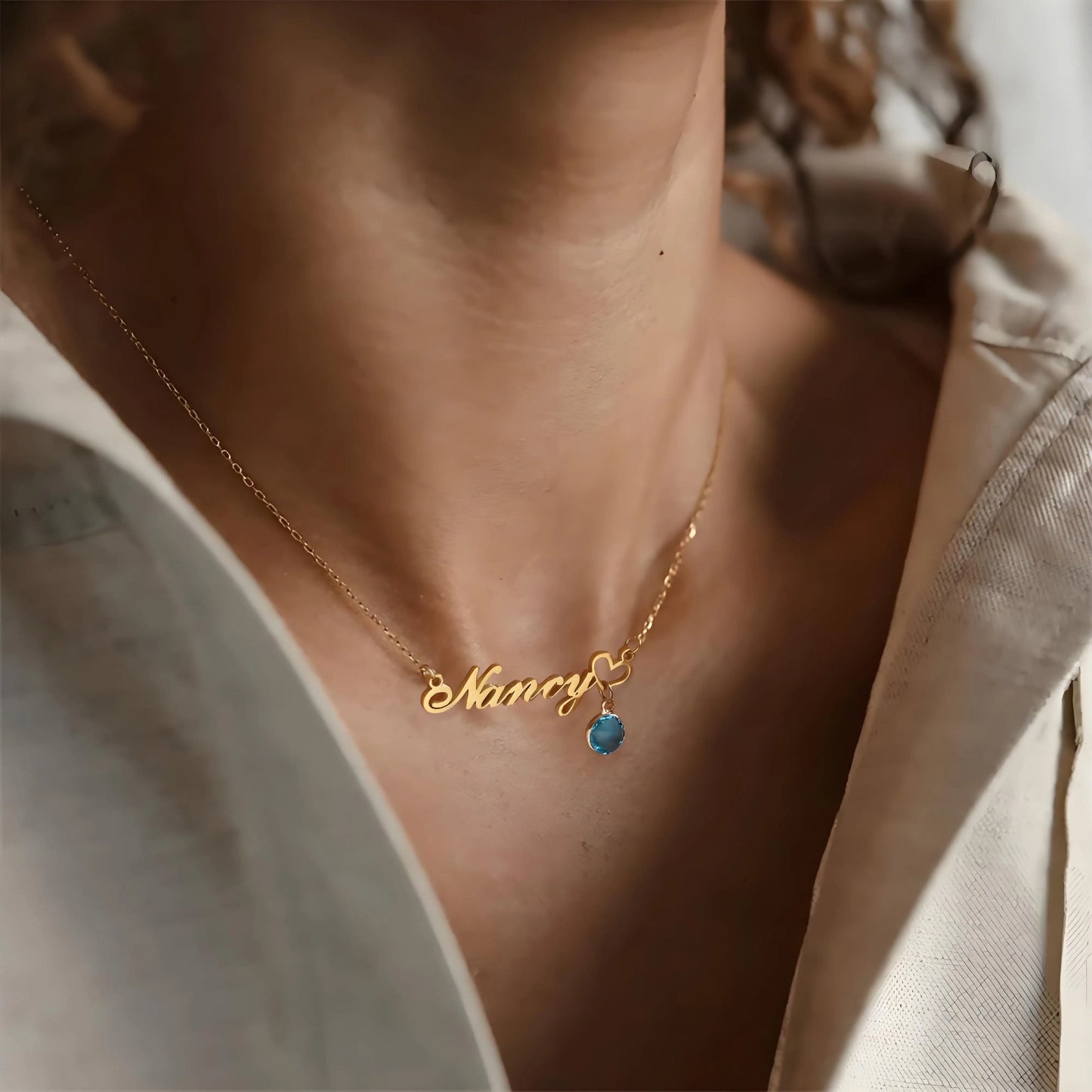 Personalized Gold - Plated Name Necklace with Birthstone Pendant, Customizable Jewelry for Women, Ideal Gift for Occasions